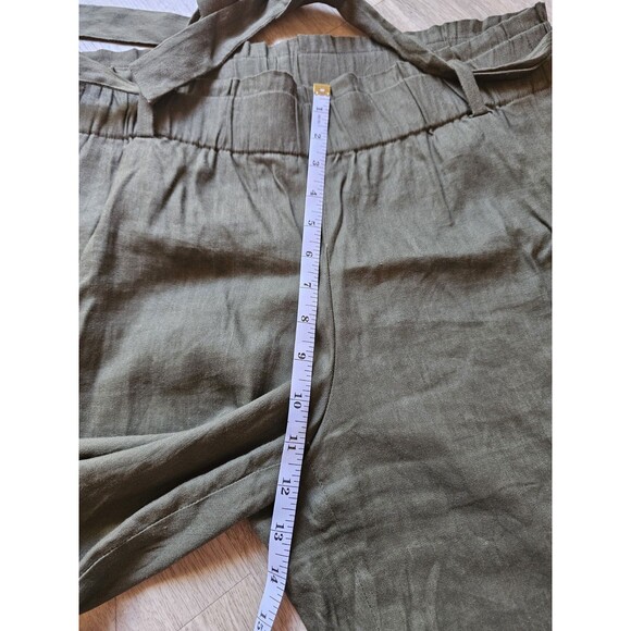 J Jill Pants Womens M Green High Rise Paper Bag Waist Linen Blend Wide Leg Crop - Picture 4 of 7